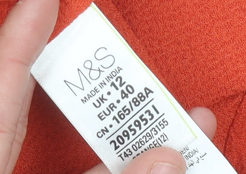 Marks and Spencer Women’s Orange Size 12 Blouse 3/4 Sleeve Crew Neck