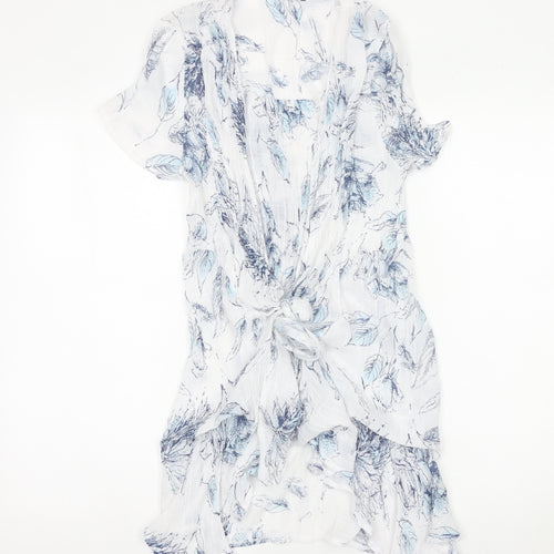 Roman Women’s White Blue Floral Kimono Blouse Size 10
