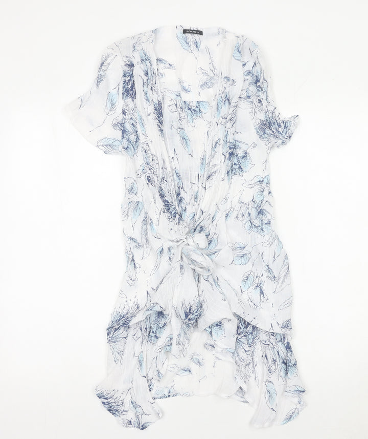 Roman Women’s White Blue Floral Kimono Blouse Size 10