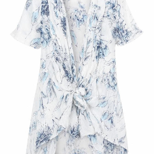 Roman Women’s White Blue Floral Kimono Blouse Size 10