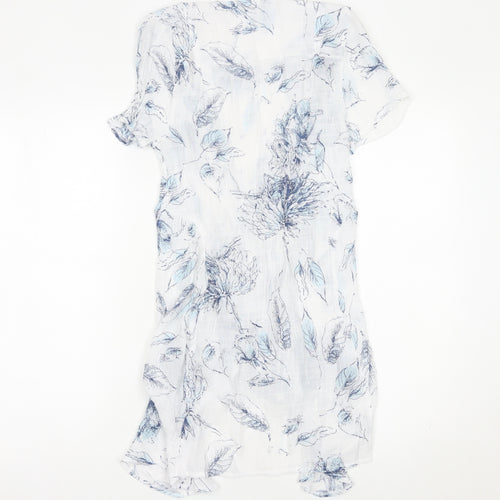 Roman Women’s White Blue Floral Kimono Blouse Size 10