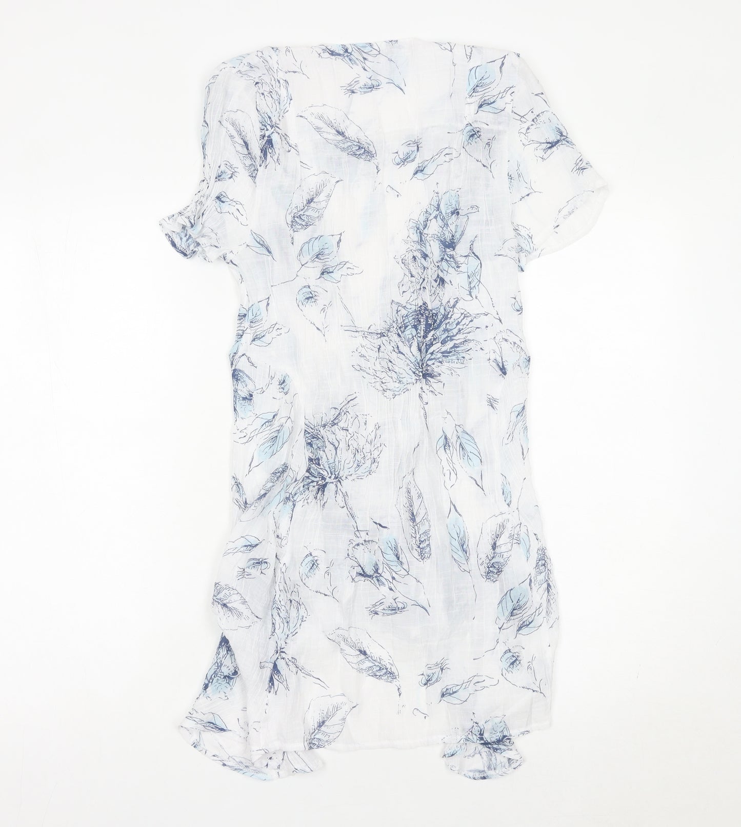 Roman Women’s White Blue Floral Kimono Blouse Size 10