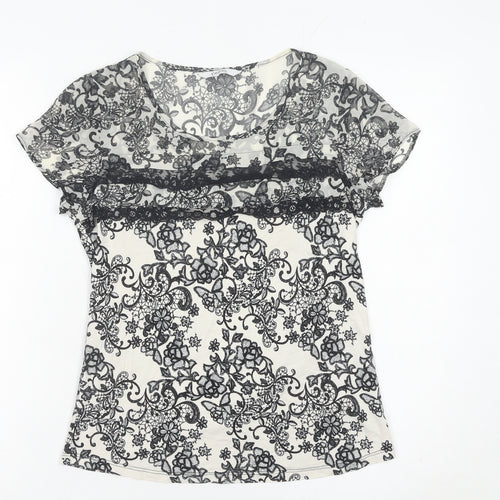 BHS Women’s Black White Lace Floral Blouse Size 10 Petite