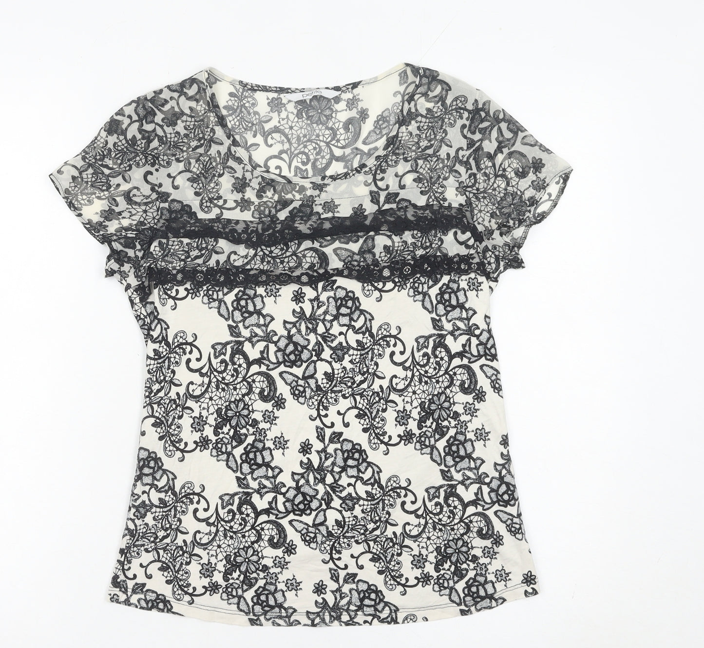 BHS Women’s Black White Lace Floral Blouse Size 10 Petite