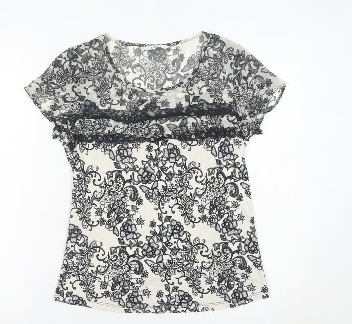 BHS Women’s Black White Lace Floral Blouse Size 10 Petite