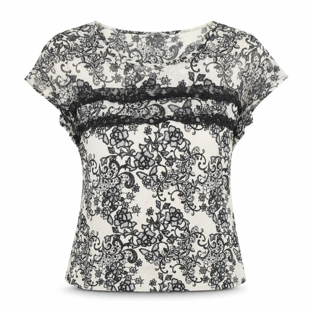 BHS Women’s Black White Lace Floral Blouse Size 10 Petite