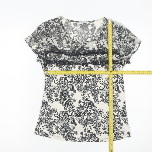 BHS Women’s Black White Lace Floral Blouse Size 10 Petite