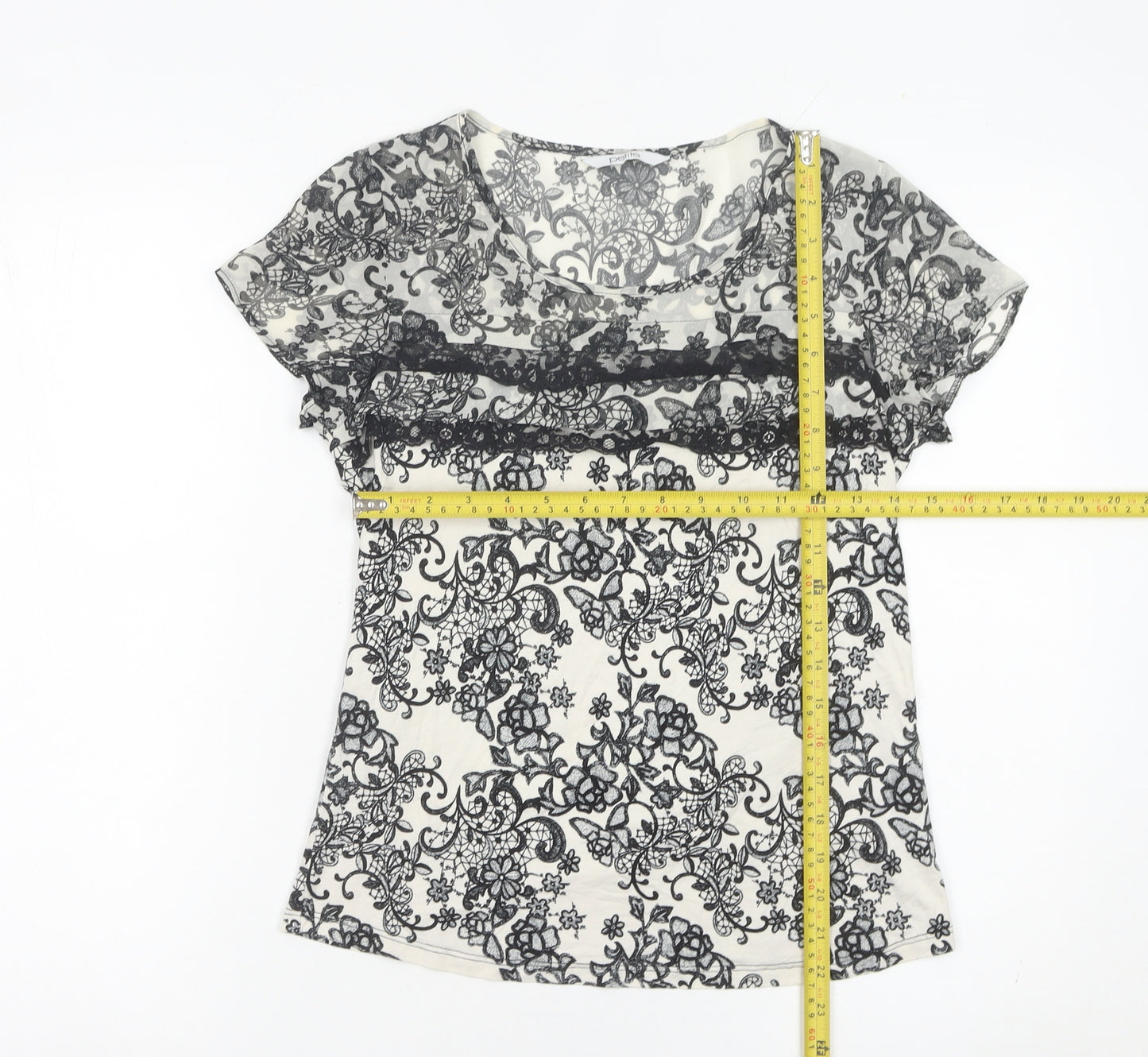 BHS Women’s Black White Lace Floral Blouse Size 10 Petite