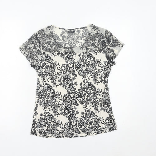 BHS Women’s Black White Lace Floral Blouse Size 10 Petite