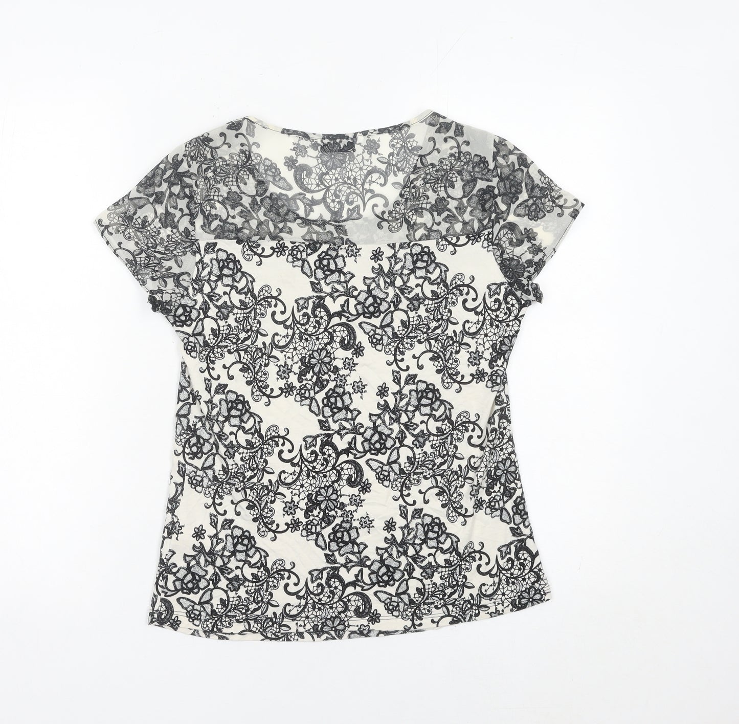 BHS Women’s Black White Lace Floral Blouse Size 10 Petite