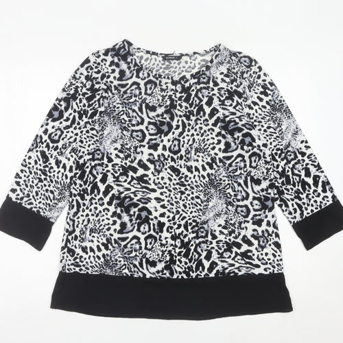 Roman Women’s Black Animal Print Tunic Blouse Size 12 3/4 Sleeve