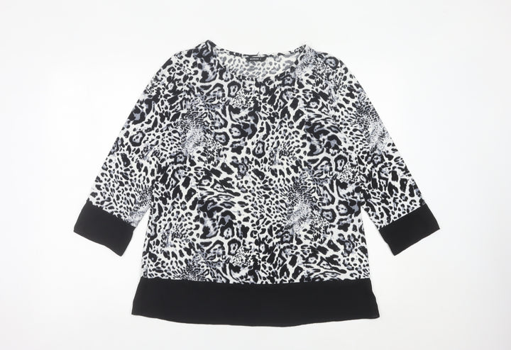 Roman Women’s Black Animal Print Tunic Blouse Size 12 3/4 Sleeve