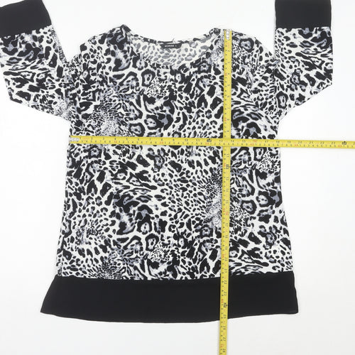 Roman Women’s Black Animal Print Tunic Blouse Size 12 3/4 Sleeve
