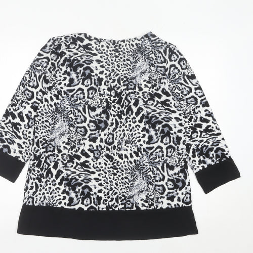 Roman Women’s Black Animal Print Tunic Blouse Size 12 3/4 Sleeve
