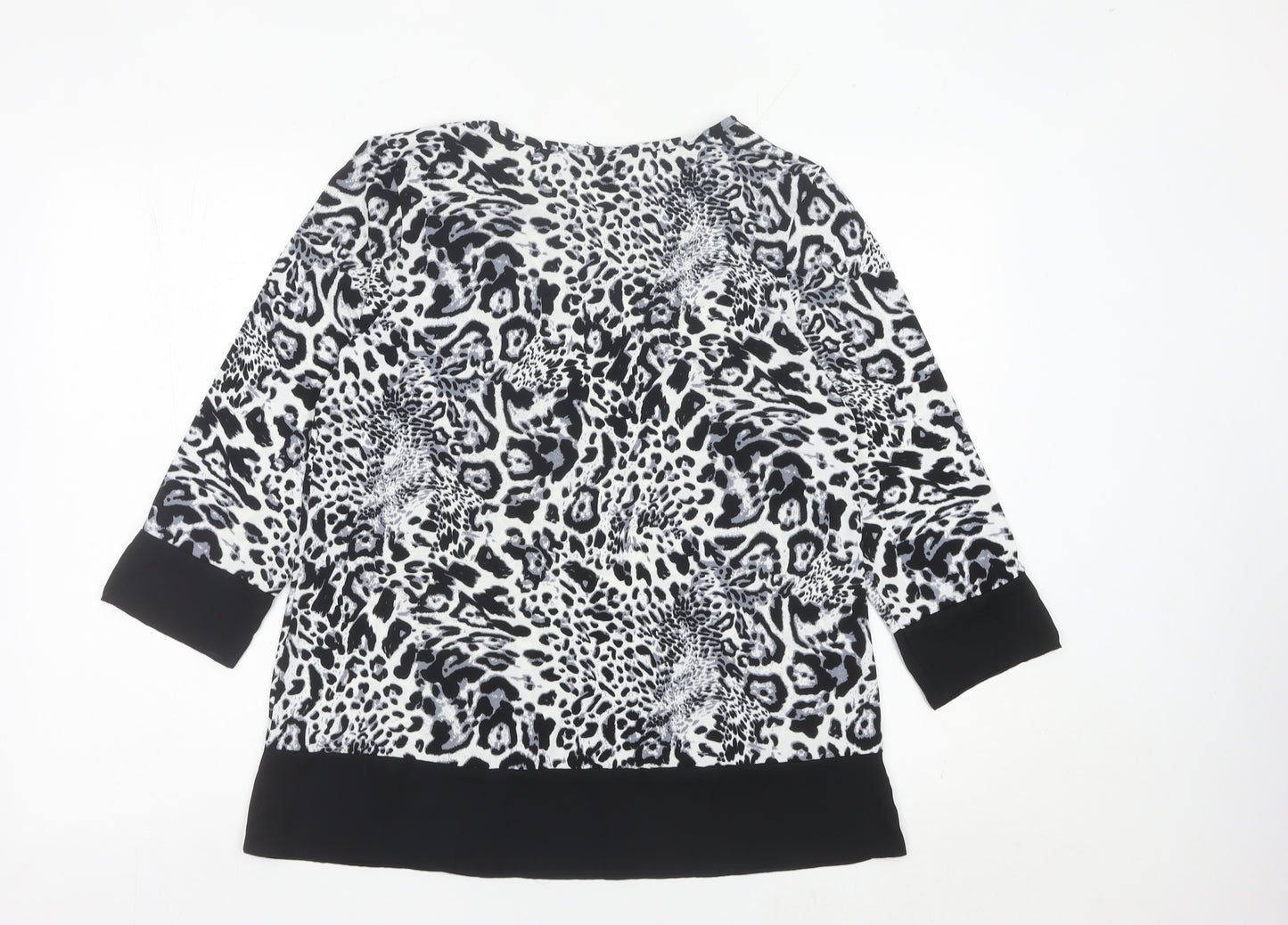 Roman Women’s Black Animal Print Tunic Blouse Size 12 3/4 Sleeve