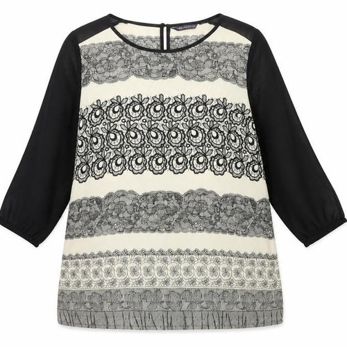 Marks and Spencer Womens Black Ivory 3/4 Sleeve Tunic Blouse UK 14