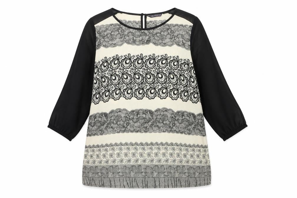 Marks and Spencer Womens Black Ivory 3/4 Sleeve Tunic Blouse UK 14
