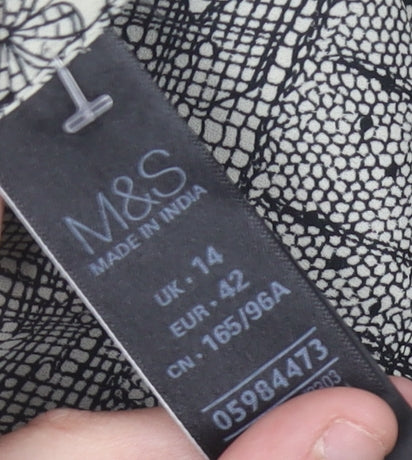 Marks and Spencer Womens Black Ivory 3/4 Sleeve Tunic Blouse UK 14