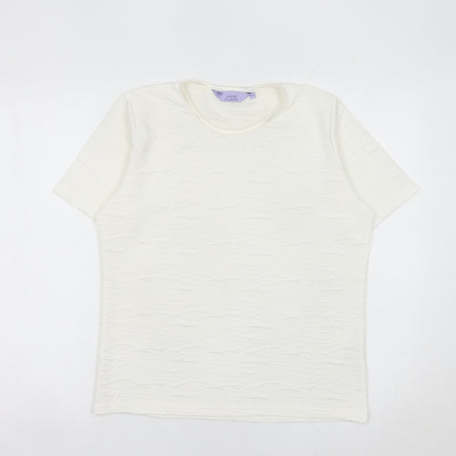 Honor Millburn Women Ivory Short Sleeve Basic T-Shirt Size S 10-12