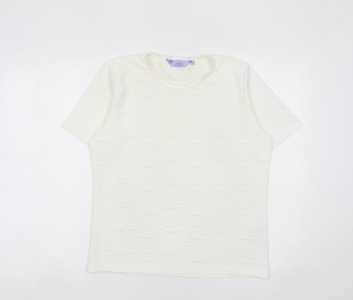 Honor Millburn Women Ivory Short Sleeve Basic T-Shirt Size S 10-12
