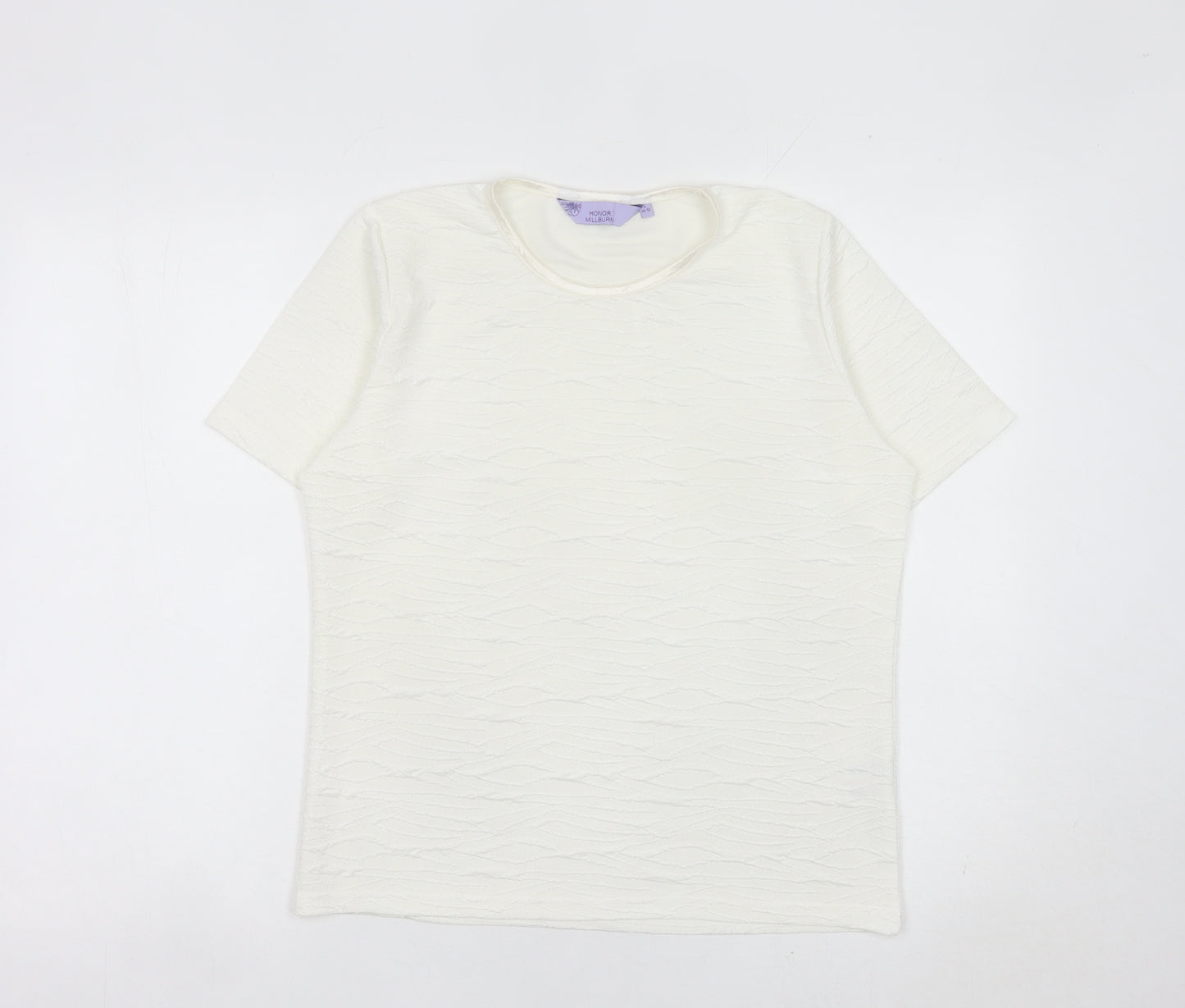 Honor Millburn Women Ivory Short Sleeve Basic T-Shirt Size S 10-12