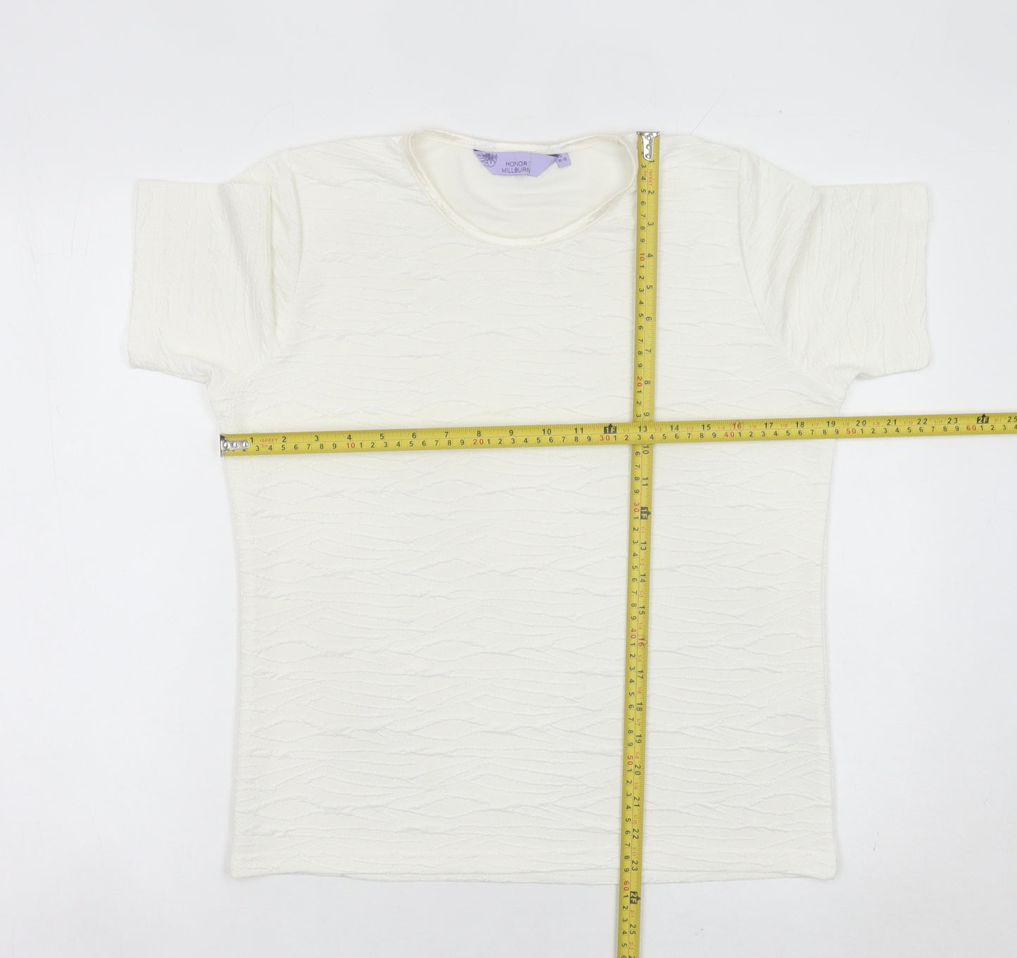 Honor Millburn Women Ivory Short Sleeve Basic T-Shirt Size S 10-12