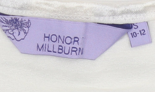 Honor Millburn Women Ivory Short Sleeve Basic T-Shirt Size S 10-12
