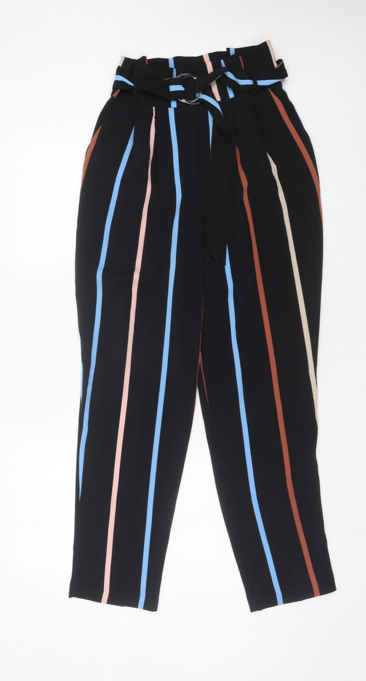Miss Selfridge Women’s Black Striped Paperbag Trousers Size 8