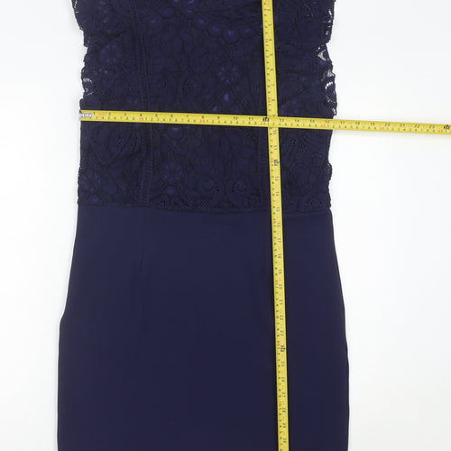 Boohoo Women Blue Lace Sheath Dress Size 14 Formal Party