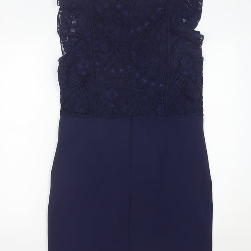 Boohoo Women Blue Lace Sheath Dress Size 14 Formal Party