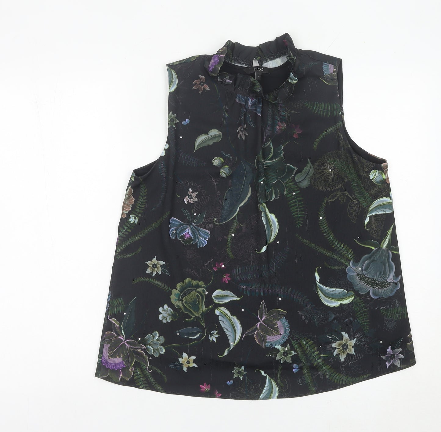 Next Women’s Black Floral Sleeveless Tunic Blouse Size 12