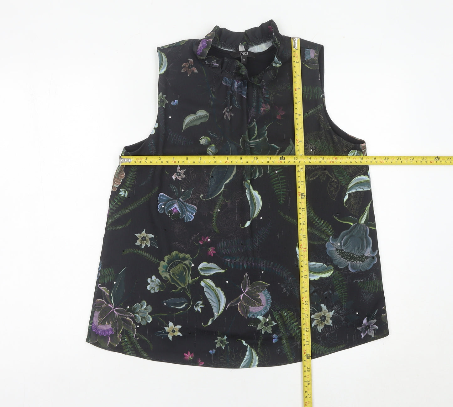 Next Women’s Black Floral Sleeveless Tunic Blouse Size 12