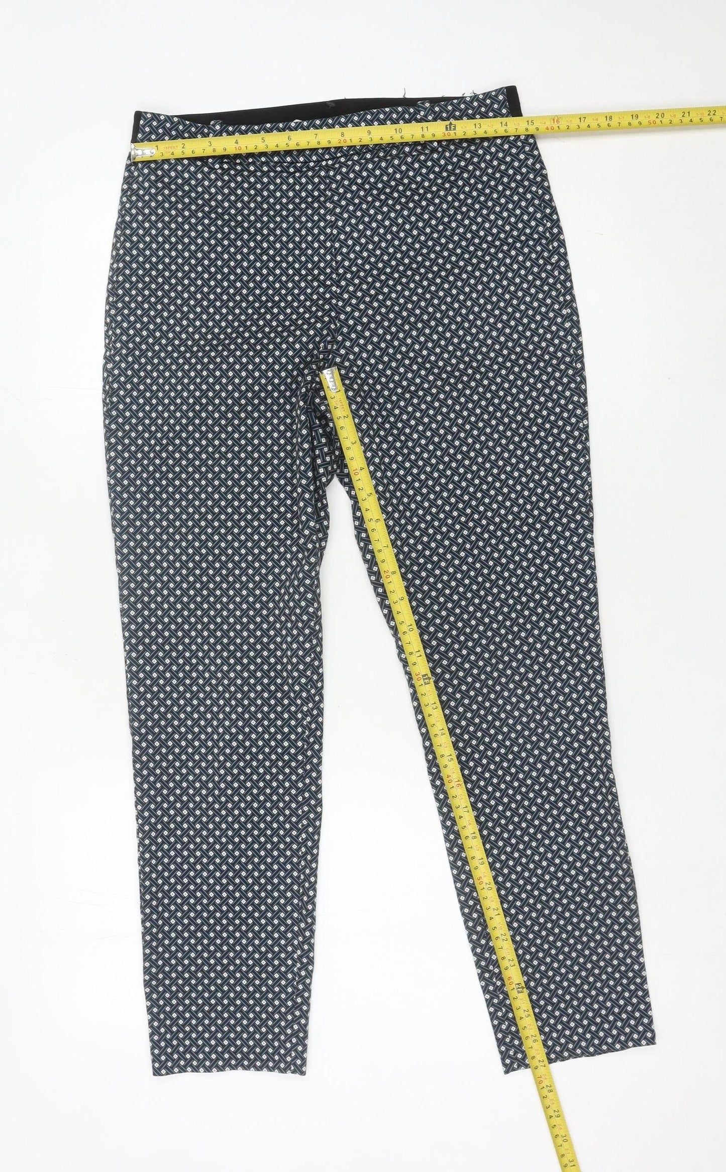 H&M Women’s Black White Geometric Slim Trousers Size 12