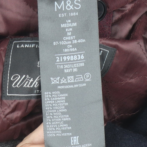 Marks and Spencer Men’s Navy Wool Cashmere Overcoat M 38-40"