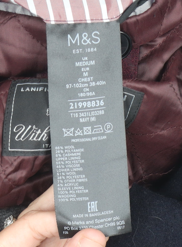 Marks and Spencer Men’s Navy Wool Cashmere Overcoat M 38-40"