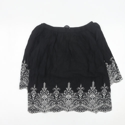 Zara Women Black Embroidered Off Shoulder Cotton Tunic Blouse Size 12