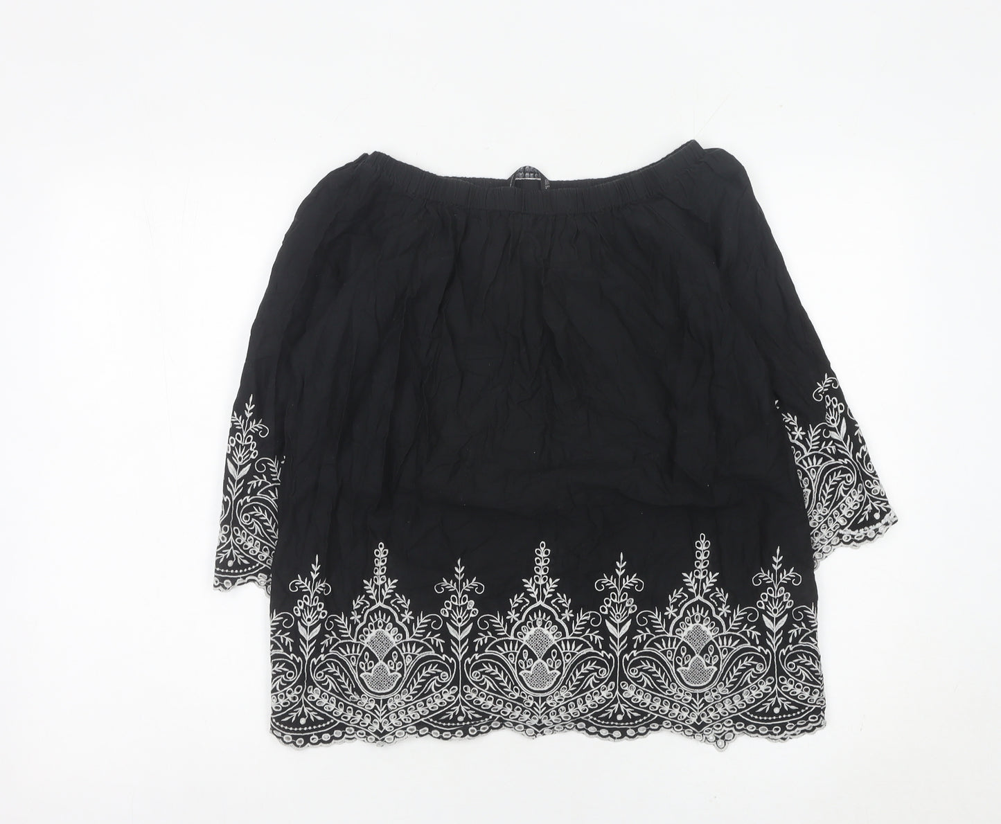 Zara Women Black Embroidered Off Shoulder Cotton Tunic Blouse Size 12