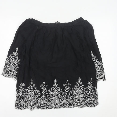 Zara Women Black Embroidered Off Shoulder Cotton Tunic Blouse Size 12