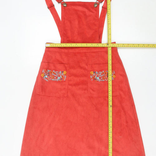 Harkel Women’s Red Pinafore Dress UK 8 Embroidered Pockets
