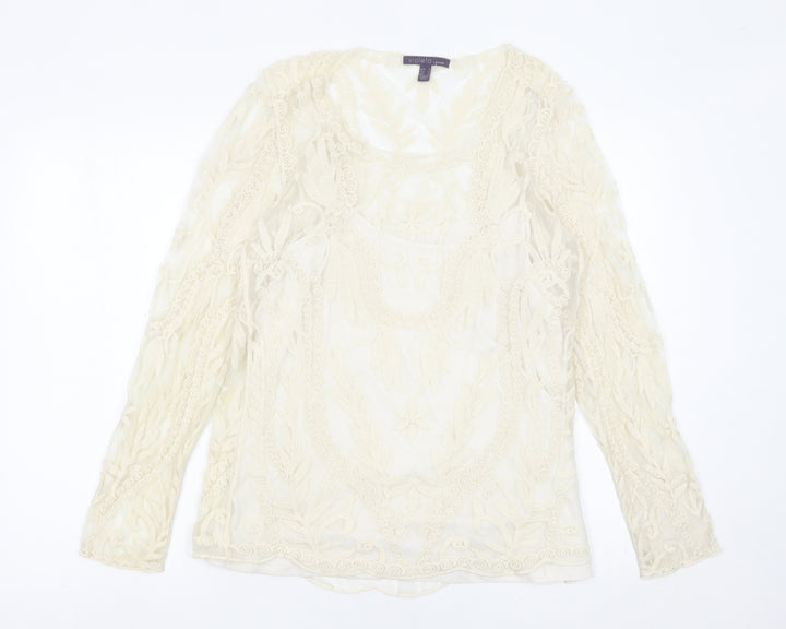 Violeta by Mango Women’s Ivory Lace Tunic Blouse Size 14