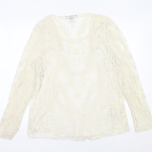Violeta by Mango Women’s Ivory Lace Tunic Blouse Size 14