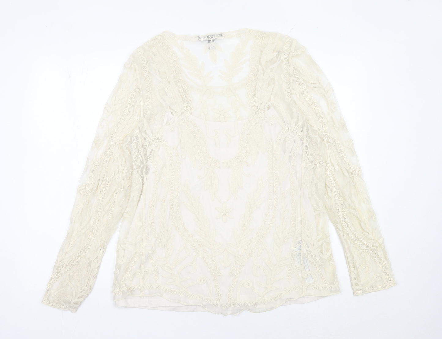 Violeta by Mango Women’s Ivory Lace Tunic Blouse Size 14