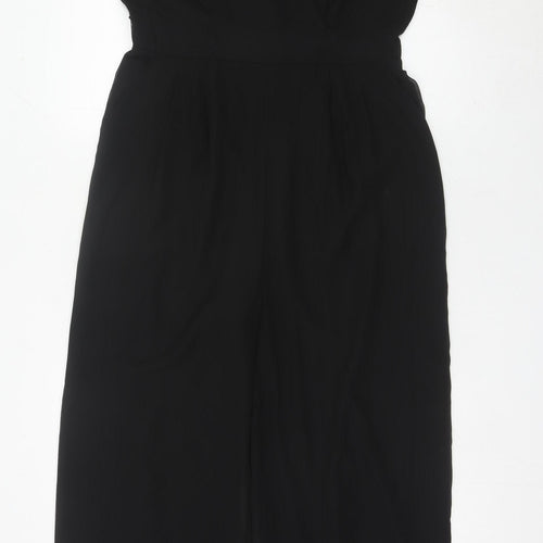 Yumi Women Black Size 12 Wide-Leg V-Neck Belted Jumpsuit