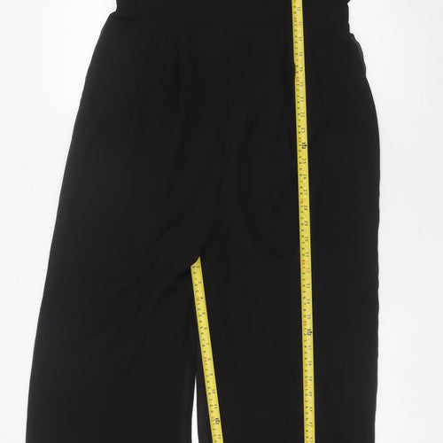 Yumi Women Black Size 12 Wide-Leg V-Neck Belted Jumpsuit