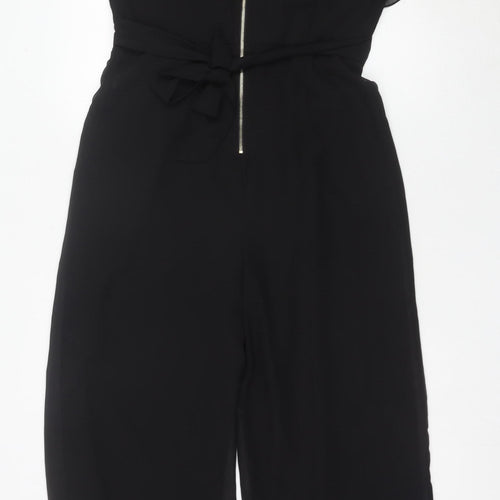 Yumi Women Black Size 12 Wide-Leg V-Neck Belted Jumpsuit