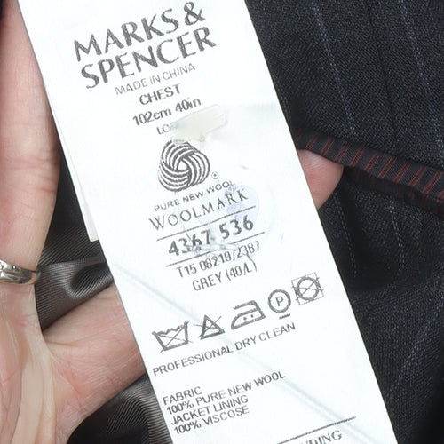 Marks and Spencer Men’s Grey Pinstripe Wool Blazer Jacket 40” Chest L