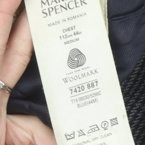 Marks and Spencer Mens Blue Checked Wool Blazer Jacket 44 M