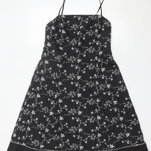 Sixth Sense Women’s Black Floral A-Line Dress Size 14 Knee Length