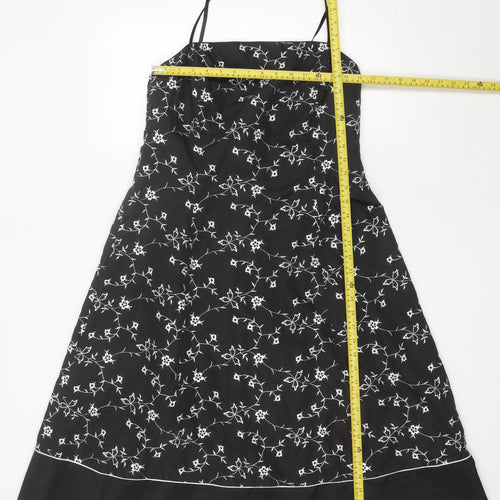 Sixth Sense Women’s Black Floral A-Line Dress Size 14 Knee Length