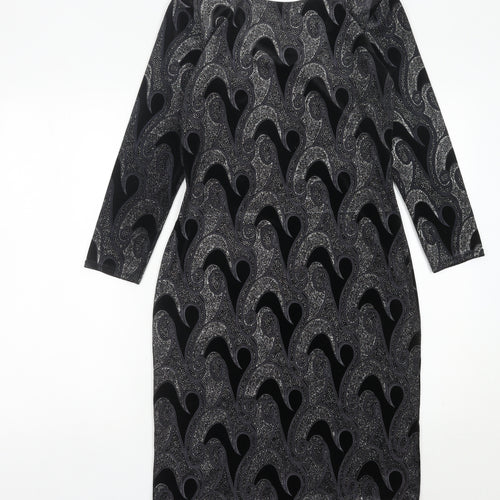 Quiz Women’s Black Paisley Bodycon Dress Size 12 Stretch Velvet